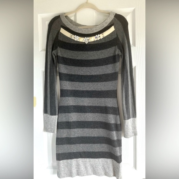 Y2K Blumarine Cashmere Wool Blend Striped  Dress w Embelished Neckline - Picture 7 of 14